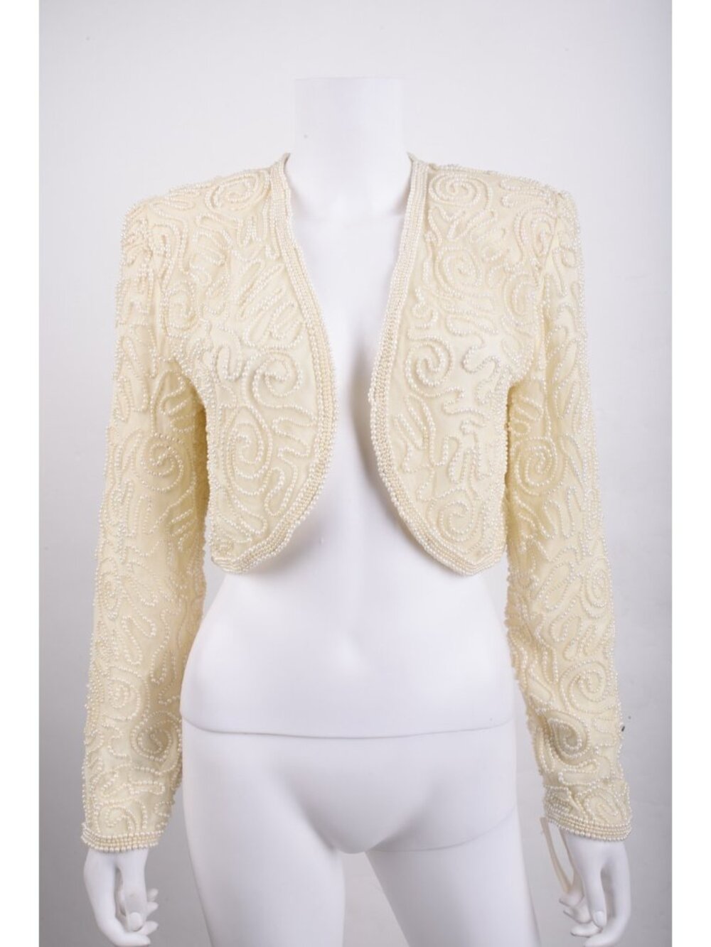 Vintage Nipon Night Womans Pearl Bolero Evening Jacket Short Ivory Sz M NWT